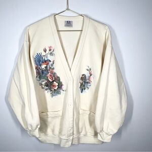 VTG Won’s Wear Bluebird Floral Button Front Sweatshirt Cardigan Large